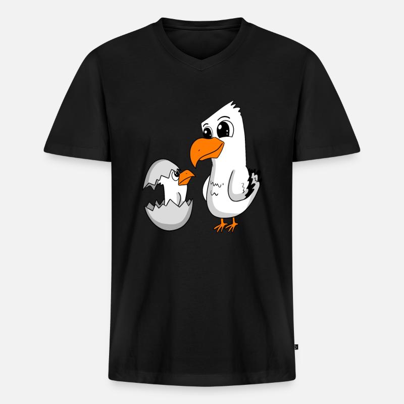 Möwe mit Baby Möwe - Männer Premium Bio T-Shirt mit V-Ausschnitt - Schwarz