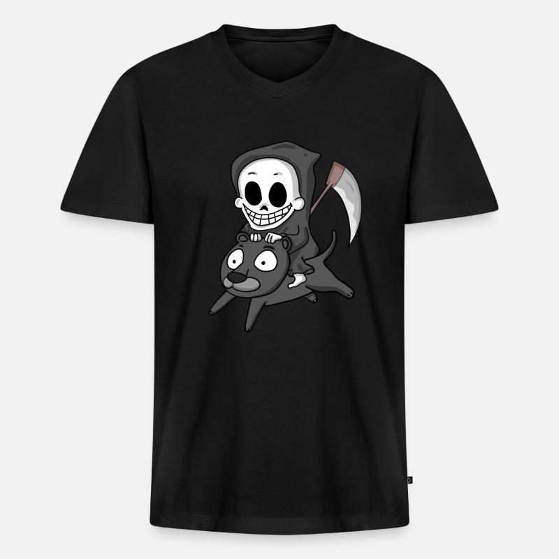 Sensenmann und Schwarzer Panther - Männer Premium Bio T-Shirt mit V-Ausschnitt - Schwarz