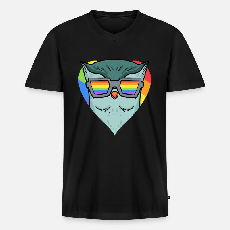 LGBT Tier Eule Regenbogen - Männer Premium Bio T-Shirt mit V-Ausschnitt - Schwarz