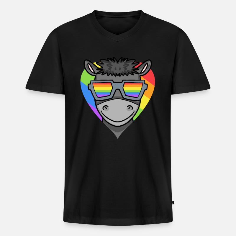 LGBT Tier Esel Regenbogen - Männer Premium Bio T-Shirt mit V-Ausschnitt - Schwarz