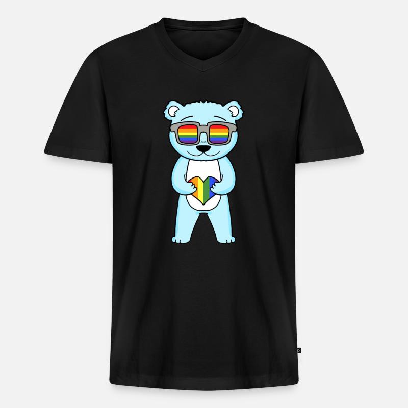 LGBT Tier Bär Regenbogen - Männer Premium Bio T-Shirt mit V-Ausschnitt - Schwarz