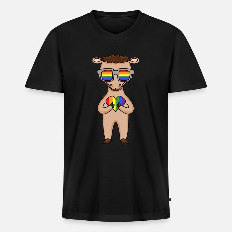 LGBT Tier Kamel Regenbogen - Männer Premium Bio T-Shirt mit V-Ausschnitt - Schwarz