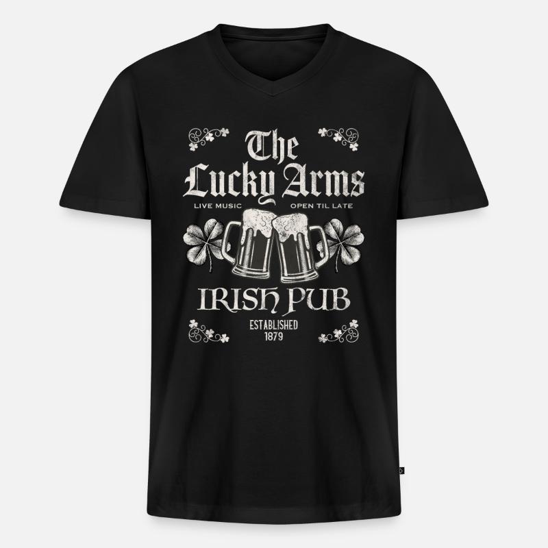 Lucky Arms Irish Pub - Männer Premium Bio T-Shirt mit V-Ausschnitt - Schwarz