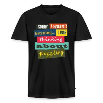 Thinking About Puzzling Jigsaw Hobby Puzzler - Men's Premium Organic T-shirt with V-neck - black - Front - Nico (187cm)