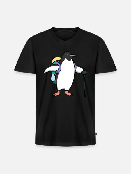 Cute Penguins Hiker Adventure Mountains - Men's Premium Organic T-shirt with V-neck - black
