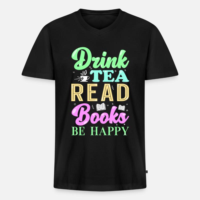 Lesen Bücher Tee - Männer Premium Bio T-Shirt mit V-Ausschnitt - Schwarz