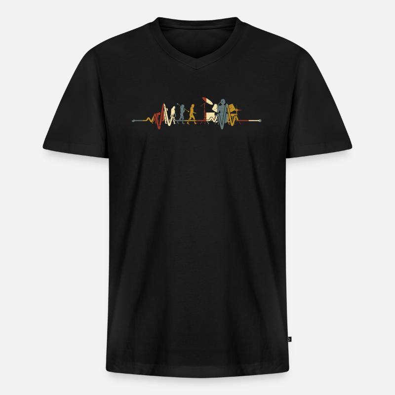 Retro Schlagzeuger Evolution Drummer - Männer Premium Bio T-Shirt mit V-Ausschnitt - Schwarz