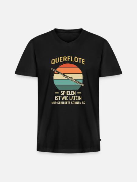 Querflöte Querflötenspieler Querflötist - Männer Premium Bio T-Shirt mit V-Ausschnitt - Schwarz