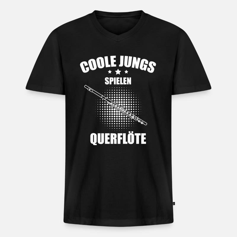 Querflöte Querflötenspieler Querflötist - Männer Premium Bio T-Shirt mit V-Ausschnitt - Schwarz