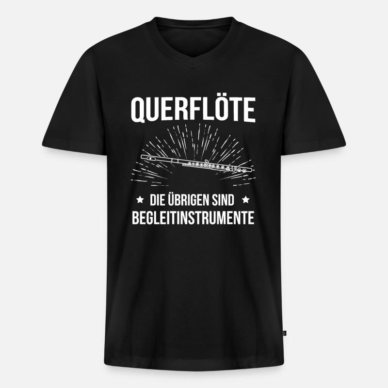 Querflöte Querflötenspieler Querflötist - Männer Premium Bio T-Shirt mit V-Ausschnitt - Schwarz