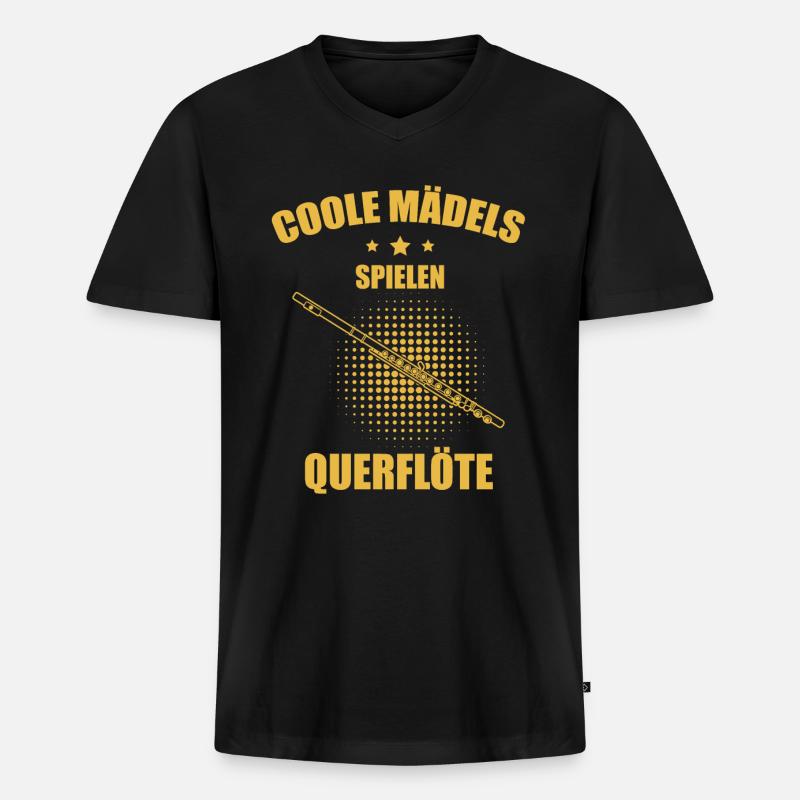 Querflöte Querflötenspieler Querflötist - Männer Premium Bio T-Shirt mit V-Ausschnitt - Schwarz