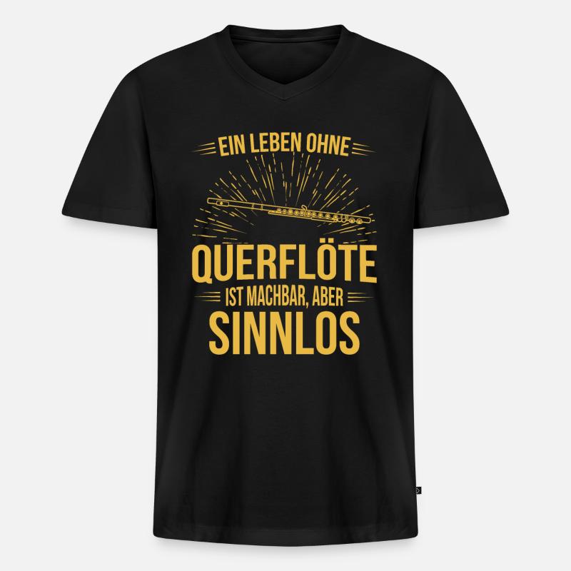Querflöte Querflötenspieler Querflötist - Männer Premium Bio T-Shirt mit V-Ausschnitt - Schwarz