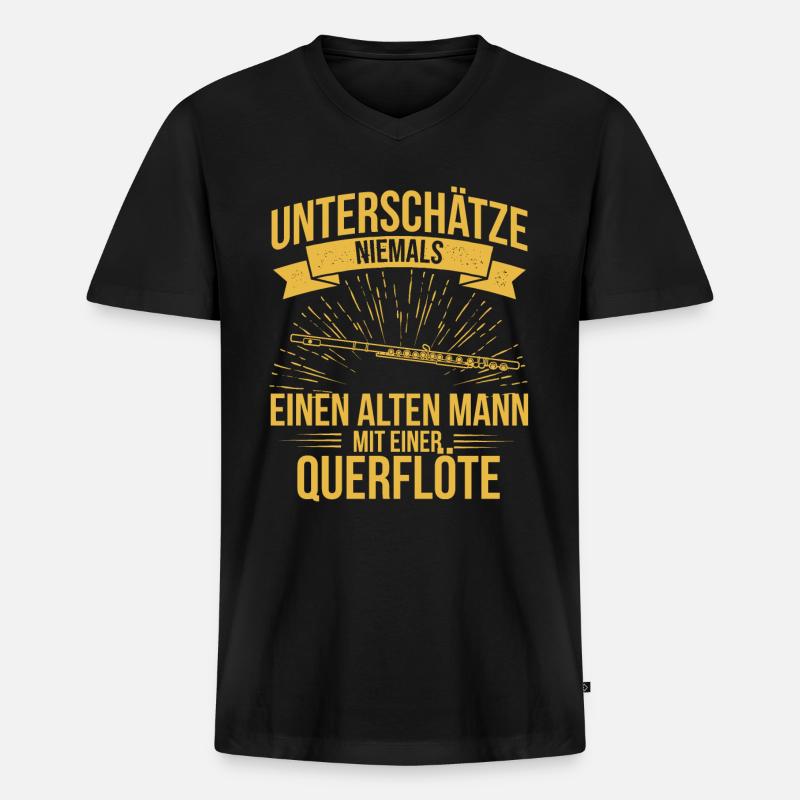 Querflöte Querflötenspieler Querflötist - Männer Premium Bio T-Shirt mit V-Ausschnitt - Schwarz