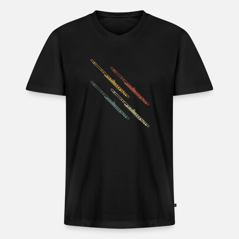 Querflöte Querflötenspieler Querflötist - Männer Premium Bio T-Shirt mit V-Ausschnitt - Schwarz
