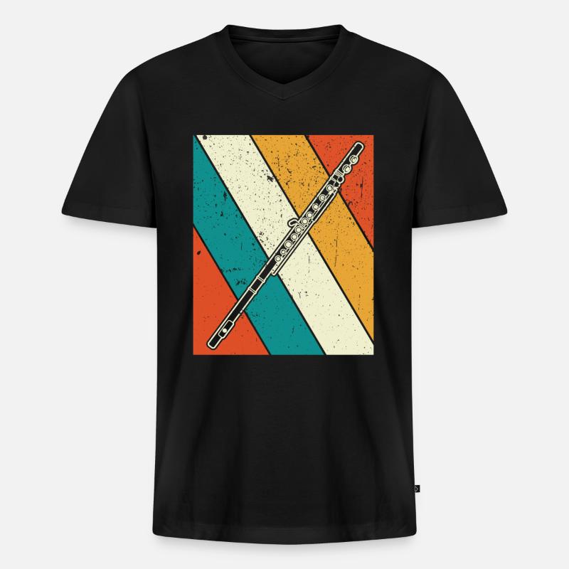 Querflöte Querflötenspieler Querflötist - Männer Premium Bio T-Shirt mit V-Ausschnitt - Schwarz