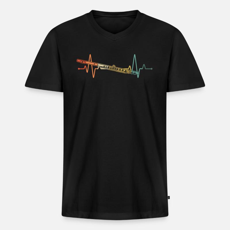 Querflöte Querflötenspieler Querflötist - Männer Premium Bio T-Shirt mit V-Ausschnitt - Schwarz