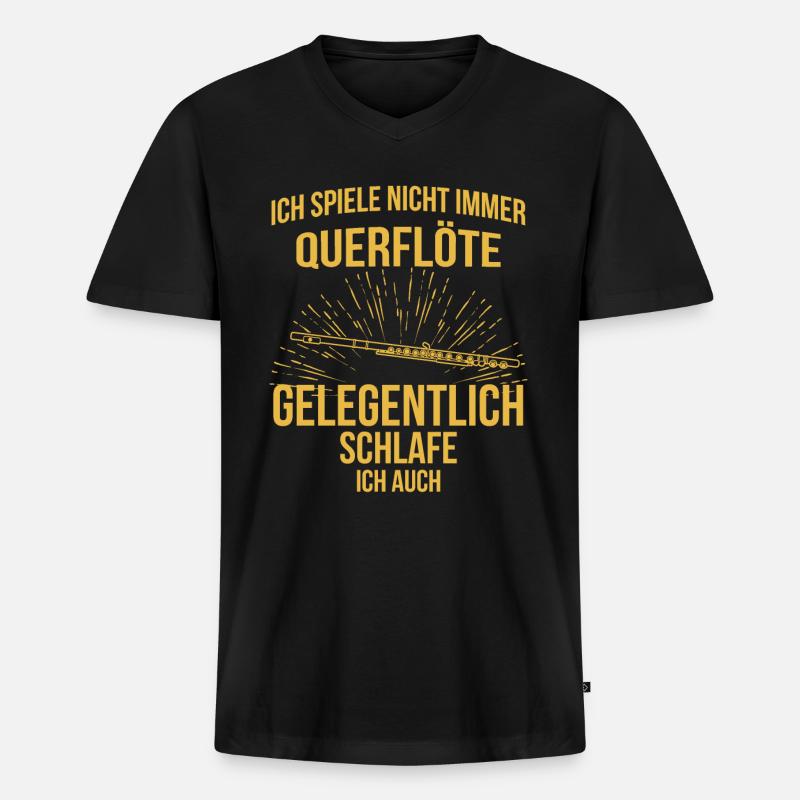 Querflöte Querflötenspieler Querflötist - Männer Premium Bio T-Shirt mit V-Ausschnitt - Schwarz