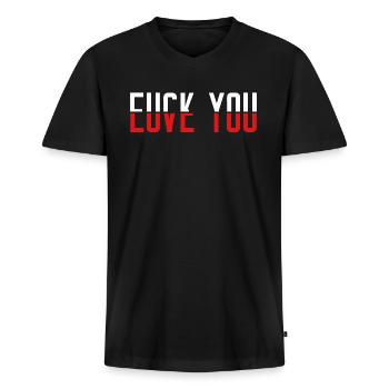 Fuck You Love You Geschenkidee - Männer Premium Bio T-Shirt mit V-Ausschnitt - Schwarz - Vorne - Nico (187cm)