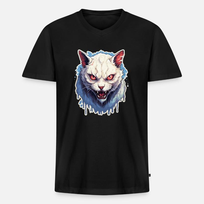 Katze Horror Halloween - Männer Premium Bio T-Shirt mit V-Ausschnitt - Schwarz