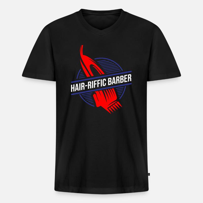 Barber Barbershop Barbier Bart - Männer Premium Bio T-Shirt mit V-Ausschnitt - Schwarz