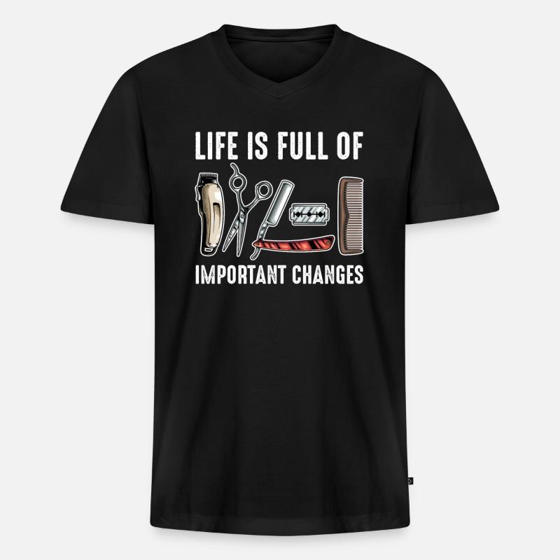 Barber Barbershop Barbier Bart - Männer Premium Bio T-Shirt mit V-Ausschnitt - Schwarz