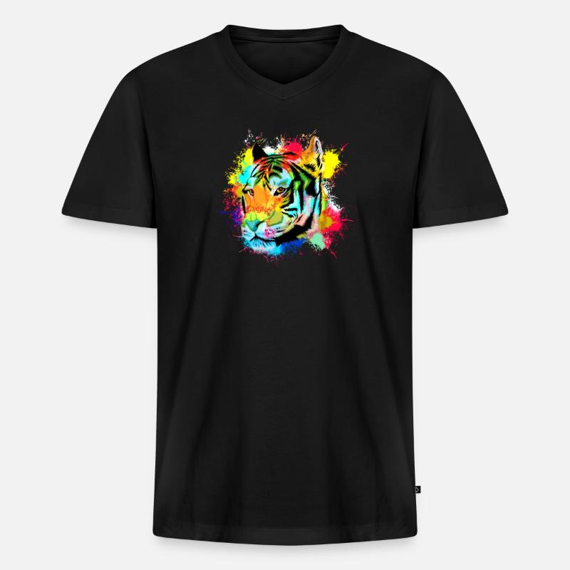 Tiger - Männer Premium Bio T-Shirt mit V-Ausschnitt - Schwarz