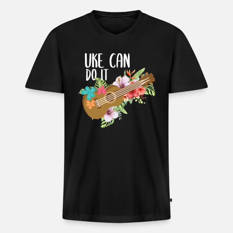 Uke Ukulele - Männer Premium Bio T-Shirt mit V-Ausschnitt - Schwarz
