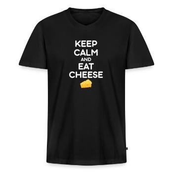 Plateau de fromages Fromages Fromages laitiers - T-shirt encolure en V Premium bio Homme - noir - Devant - Nico (187cm)