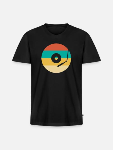 Rétro Vinyle Collectionneur de disques - T-shirt encolure en V Premium bio Homme - noir