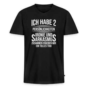Sarkusmus Schwarzer Humor Lustiges Ironie - Männer Premium Bio T-Shirt mit V-Ausschnitt - Schwarz - Vorne - Nico (187cm)