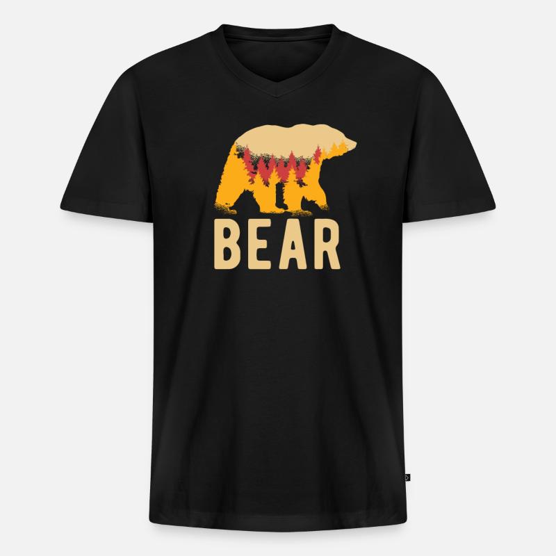 Grizzly Bär Braunbär - Männer Premium Bio T-Shirt mit V-Ausschnitt - Schwarz