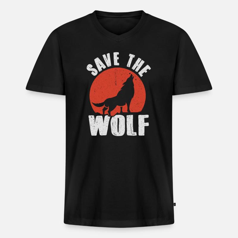 Wolf - Männer Premium Bio T-Shirt mit V-Ausschnitt - Schwarz