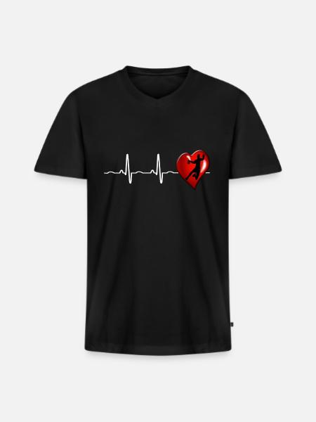 Handball Herz - Männer Premium Bio T-Shirt mit V-Ausschnitt - Schwarz