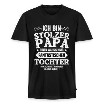 Ich bin stolzer Papa einer fantastischen Tochter - Männer Premium Bio T-Shirt mit V-Ausschnitt - Schwarz - Vorne - Nico (187cm)