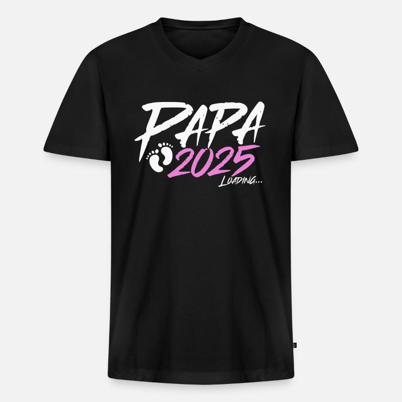Papa 2025 loading - Männer Premium Bio T-Shirt mit V-Ausschnitt - Schwarz