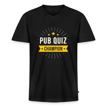 Pub Quiz Champion - Männer Premium Bio T-Shirt mit V-Ausschnitt - Schwarz - Vorne - Nico (187cm)