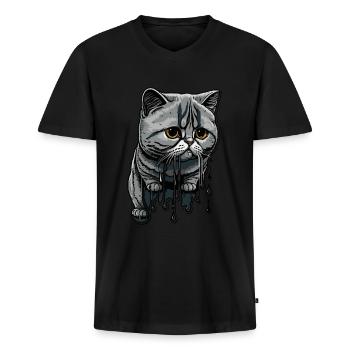 Farbige Tropfen und niedliche Katze - Männer Premium Bio T-Shirt mit V-Ausschnitt - Schwarz - Vorne - Nico (187cm)