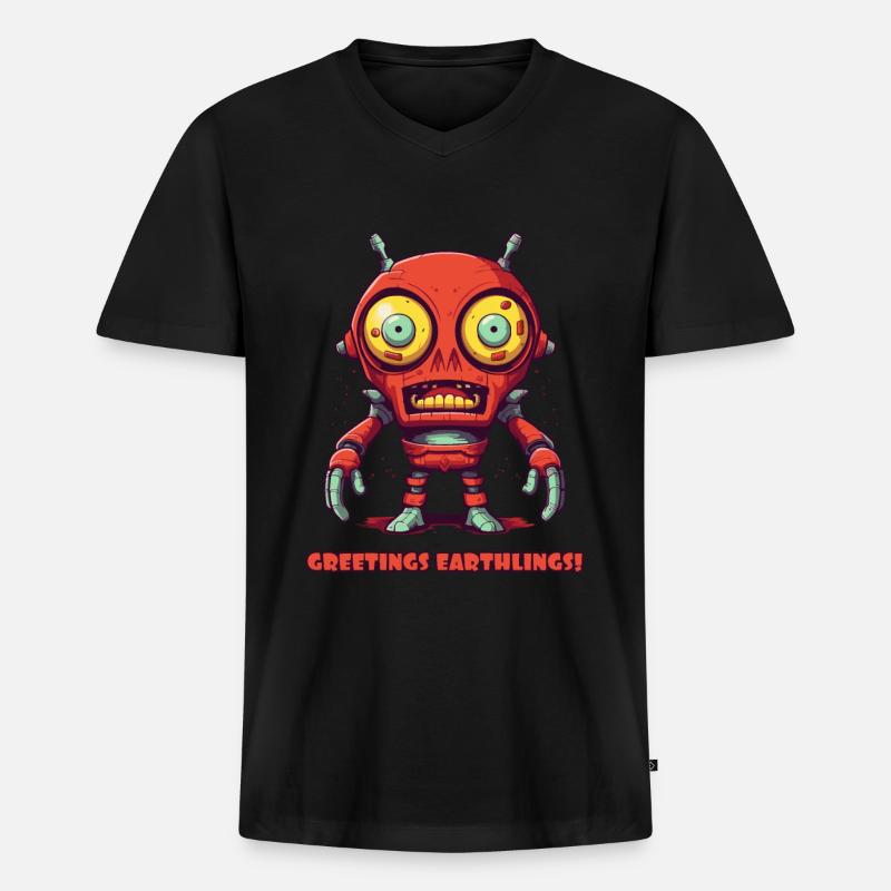 Grüße Erdlinge – Alien-Roboter - Männer Premium Bio T-Shirt mit V-Ausschnitt - Schwarz
