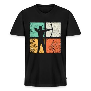 Bogenschütze - Männer Premium Bio T-Shirt mit V-Ausschnitt - Schwarz - Vorne - Nico (187cm)