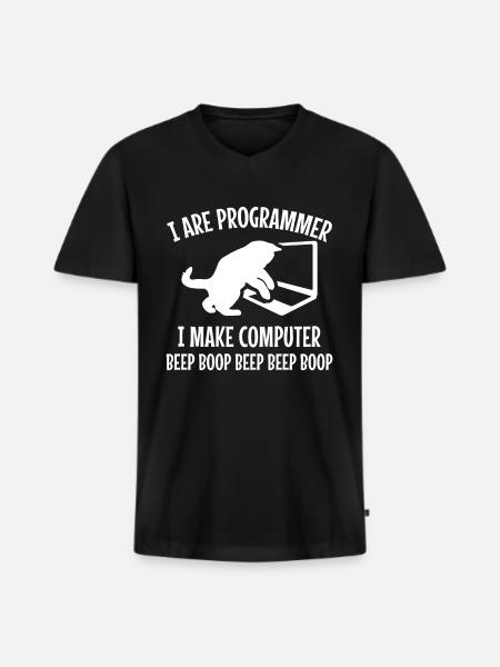 Programmierer Katze Geschenk Programmieren Mitze - Männer Premium Bio T-Shirt mit V-Ausschnitt - Schwarz
