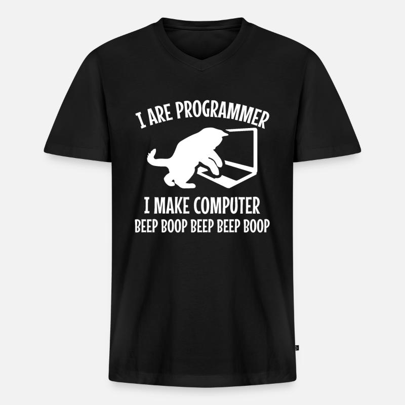 Programmierer Katze Geschenk Programmieren Mitze - Männer Premium Bio T-Shirt mit V-Ausschnitt - Schwarz