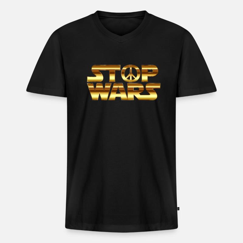 Stop Wars - Männer Premium Bio T-Shirt mit V-Ausschnitt - Schwarz