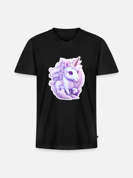 Süßes Einhorn - Männer Premium Bio T-Shirt mit V-Ausschnitt - Schwarz