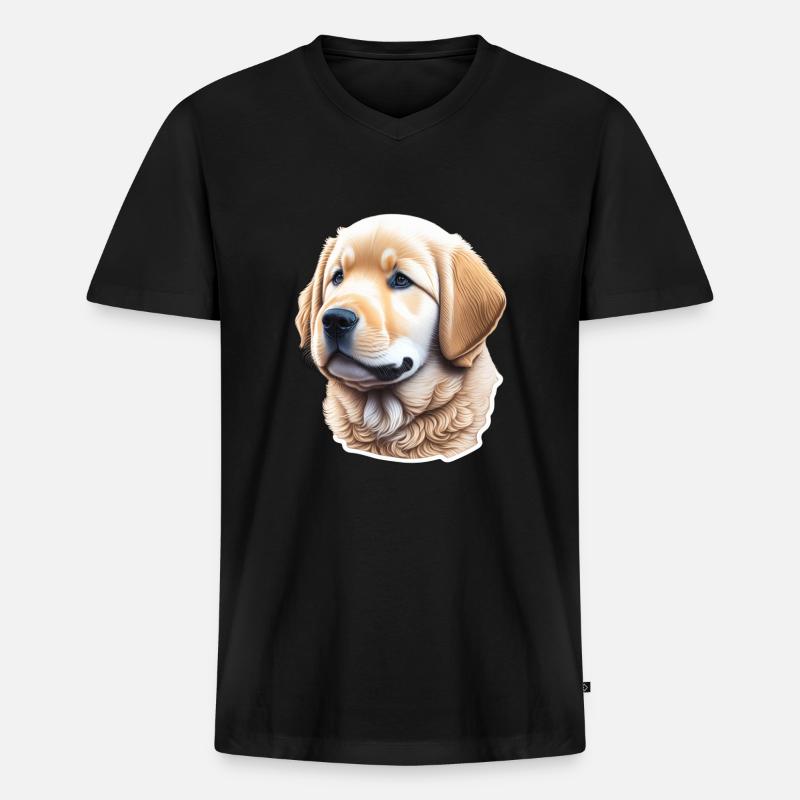 Süßer Golden Retriever Welpe - Männer Premium Bio T-Shirt mit V-Ausschnitt - Schwarz