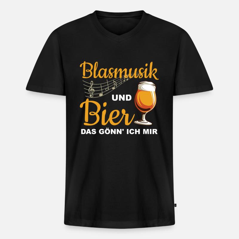 Blasmusik und Bier - Männer Premium Bio T-Shirt mit V-Ausschnitt - Schwarz
