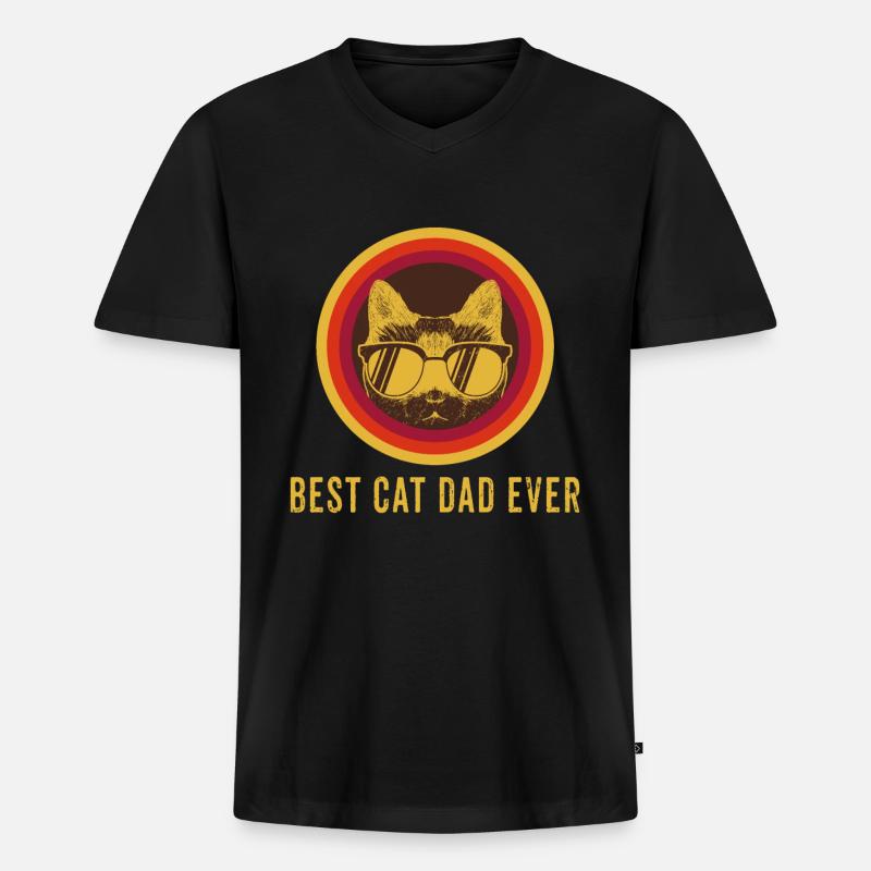 Best Cat Dad Ever - Männer Premium Bio T-Shirt mit V-Ausschnitt - Schwarz