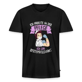 Ich Arbiete In Der Pflege Pflegekraft - Männer Premium Bio T-Shirt mit V-Ausschnitt - Schwarz - Vorne - Nico (187cm)