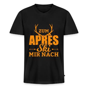Zum Apres Ski Mir Nach Lustiger Ski Spruch - Männer Premium Bio T-Shirt mit V-Ausschnitt - Schwarz - Vorne - Nico (187cm)