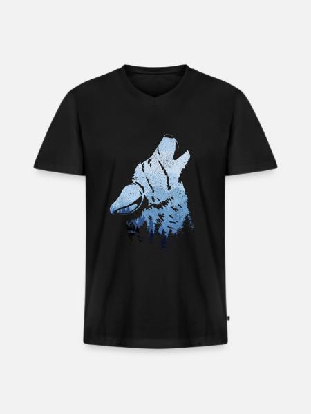 Howling Wolf Gift - Men's Premium Organic T-shirt with V-neck - black