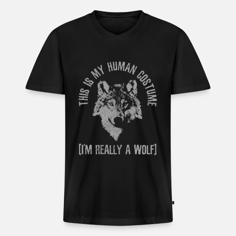Wolf Kostüm Geschenk - Männer Premium Bio T-Shirt mit V-Ausschnitt - Schwarz